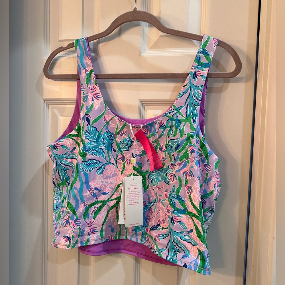 New Lilly Pulitzer Luxletic Ari Active Tee Reversible XL Multi Seacret Escape
